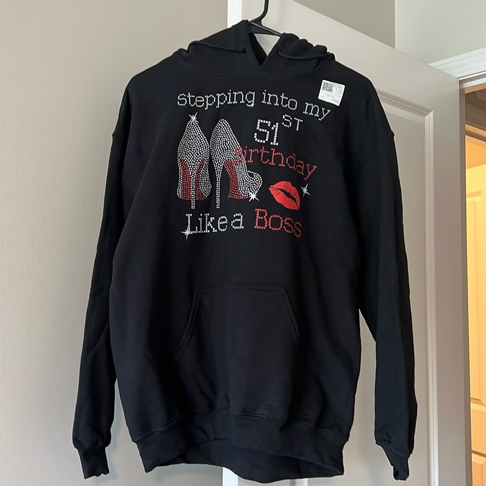 Brand New 51rst Birthday Hoodie. Size Medium. Black/White/Red. Nice for 51rst
